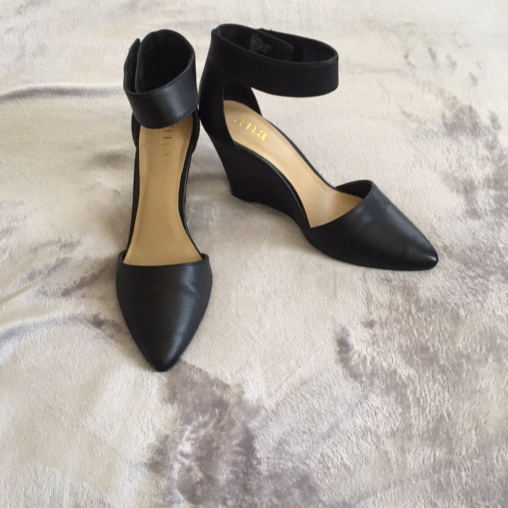 A.N.A Black Velcro strap wedge heel
